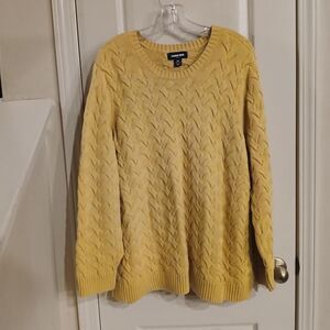Lands' End Drifter yellow 100% cotton thick cable knit sweater 2x or 20w/22w